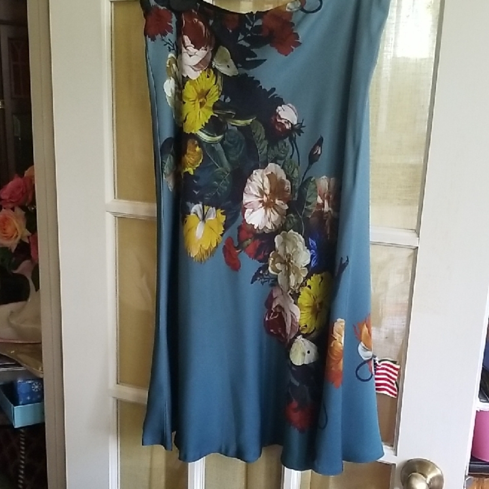Blue Asymmetrical Midi Slip Skirt